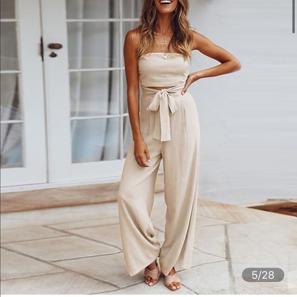Women's Jumpsuit Backless Cut - Size Medium - Beige